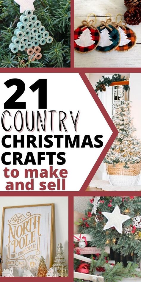 DIY Farmhouse Christmas crafts to make and sell Seasonal Crafts To Sell, Winter Crafts To Sell, Country Christmas Decorations Diy, Farmhouse Christmas Crafts, Country Christmas Crafts, Texture Craft, Diy Christmas Crafts To Sell, Rustic Christmas Crafts, Diy Farmhouse Christmas