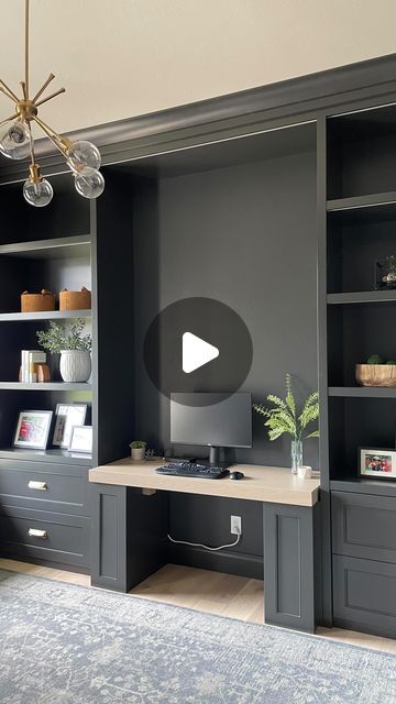 Built In Shelves With Standing Desk, Sit Stand Desk Home Office Built In, Standing Desk With Built Ins, Built In Standing Desk Work Spaces, Home Office Built Ins With Standing Desk, Custom Standing Desk, Office With Standing Desk Ideas, Built In Sit Stand Desk, Built In Desk Kitchen