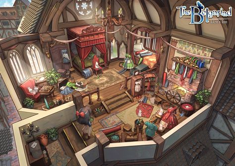 (1) Feng Zhu Design on Twitter: "Fantastic JRPG styled designs by FZD term 3 student, Wong Yun Teng. Lovely details! https://t.co/SuiWEzugil" / Twitter Isometric Concept Art, Concept Art Room, Dnd Scenery, Fantasy Scenarios, Fantasy Inn, Medieval Fantasy World, Beautiful House Ideas, Dnd Places, Feng Zhu Design