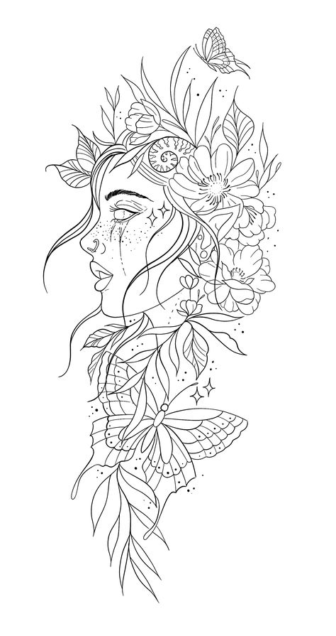 Women Line Work Tattoo, Half Sleeve Tattoos Drawings Women, Girly Tattoo Sleeve Ideas, Calf Tattoos For Women Stencil, Tattoo Drawings Women, Knee Tattoo Outline, Leg Sleeve Fillers, Hip Line Tattoos Women, Goddess Warrior Tattoo