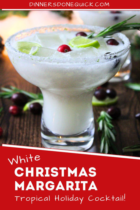 Shake up your holiday parties with a White Christmas Margarita! This festive cocktail blends blanco tequila, coconut milk, and lime juice for a holiday tropical twist. With its sugared rim, rosemary sprigs, and bright cranberries, this holiday margarita recipe is perfect for Christmas Eve and festive gatherings with friends. Click for the ultimate Christmas party drink recipe and add a touch of sunshine to your winter celebrations! #WhiteChristmasMargarita #HolidayCocktails #ChristmasDrinks White Christmas Margarita Pitcher Recipe, Winter White Margarita, Cranberry Coconut Margarita, Winter Margarita Recipe Holiday Drinks, Coconut Christmas Margarita, Christmas Holiday Drinks With Tequila, White Tequila Cocktails, White Christmas Margaritas, Mexican Christmas Cocktails