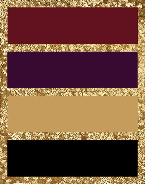 Burgundy Gold Black Color Palette, Burgundy Purple And Gold Wedding, Purple Red Gold Color Palettes, Red Purple Black Gold Wedding, Masquerade Color Palette, Eggplant Color Scheme, Eggplant Color Palette, Monster Wedding, Visual Storyboard