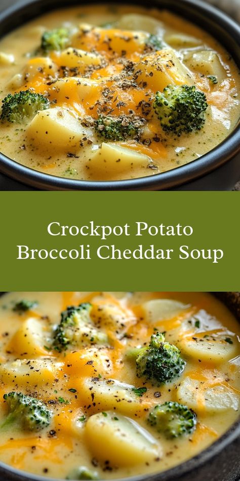 As I stirred the creamy potato-broccoli cheddar soup, memories of cozy family dinners flooded back. My partner's laughter filled the kitchen, the aroma wrapping us in warmth on a chilly Sunday. It felt like love simmering on the stove. Potato Broccoli Cheddar Soup, Broccoli And Potato Soup, Broccoli Potato Cheese Soup, Crockpot Broccoli, Potato Cheese Soup, Crock Pot Potato, Broccoli And Cheese Soup, Crockpot Potato, Broccoli Potato