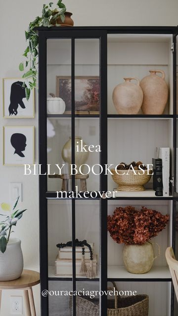 Glass Cabinets Display Living Room, Diy Billy Bookcase, Living Room Glass Cabinet, Glass Cabinet Decor, Dining Room Shelving, Display Cabinet Decor, Bookcase Makeover, Billy Ikea, Katie Scott