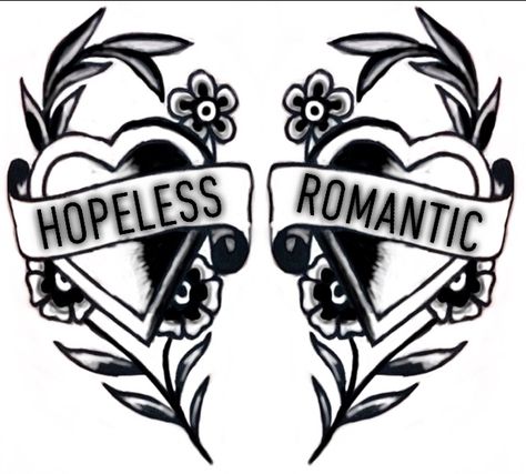 American Traditional Self Love Tattoo, American Traditional Love Tattoo, American Traditional Tattoos Girly, Girly Traditional Tattoo Flash, Hopeless Romantic Drawing, Hopeless Romantic Tattoo Ideas, Traditional Matching Tattoos, Romantic Tattoo Ideas, Old School Tattoo Men