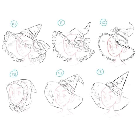 Drawing Hats, Witch Drawing, Drawing Expressions, Figure Drawing Reference, Anime Drawings Tutorials, 판타지 아트, Kawaii Drawings, Art Drawings Sketches Simple, Drawing Base