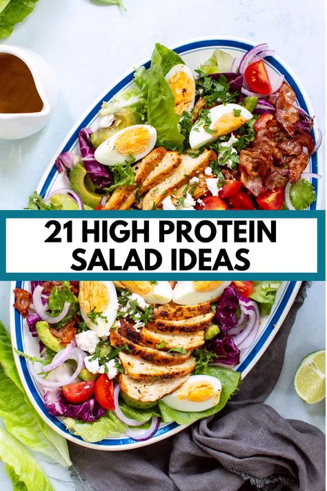 Protein Salads Recipes For Dinner, Fresh Protein Salad, Post Workout Salad, 500 Calorie Salads, Salad Ideas Protein, High Protein Spinach Salad, Protein For Salads Lunch Ideas, Low Carb High Protein Salad Recipes, Salad With Protein Recipes