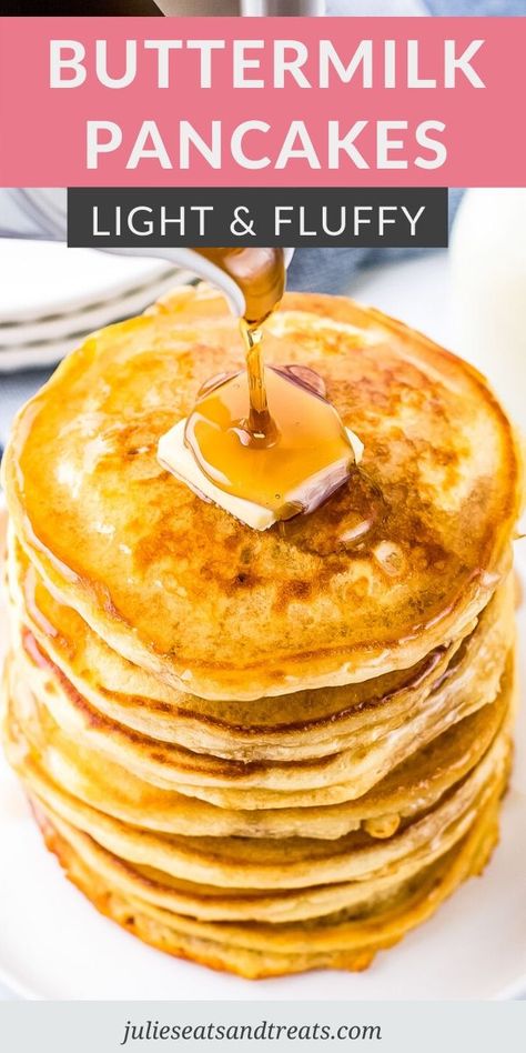 Perfectly light and fluffy Buttermilk Pancakes are easy to make! They have a hint of creamy buttermilk that balances out the sweetness of the pancakes. This is a fail-proof pancake recipe that's simple to make and the pancakes turn out fluffy and delicious every time. #buttermilk #pancakes Ihop Pancake Recipe Without Buttermilk, Breakfast Quiche Muffins, I Hop Pancake Recipe, Oven French Toast, Buttermilk Pancakes Fluffy, Pancake Recipe Buttermilk, Tater Tot Breakfast, Pancake Toppings, French Toast Casserole Recipes