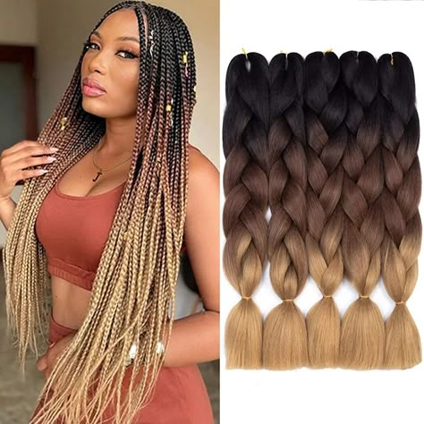 Blond Ombre Braids, Black Blonde Ombre Braids, Black To Blonde Braids Ombre, Brown Blonde Ombre Braids, Box Braids 27/30, Mixing Hair Color, Strawberry Blonde Ombre, Ombre Braiding Hair, Ombre Braids