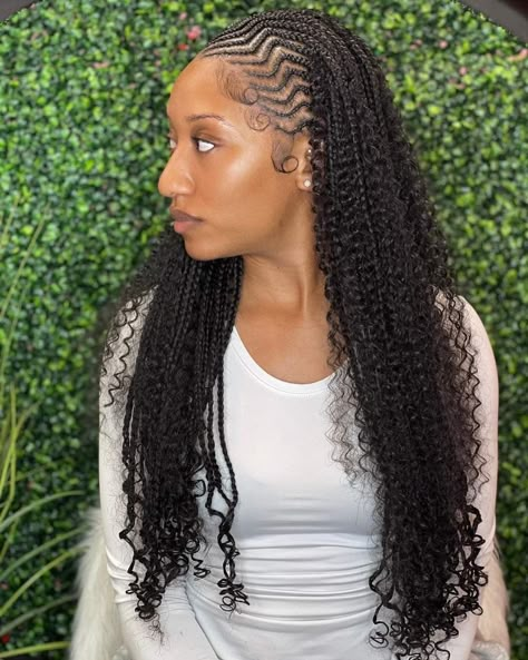 Fulani Sew In, Braids In Front Curly Hair In Back, Half Cornrows Half Braids, Half Cornrows Half Curly Weave, Half Braids, Half Cornrows, Cornrows With Box Braids, Hair Braid Designs, Short Box Braids Hairstyles