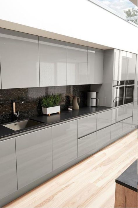 Aluminum Kitchen Cabinets, Серая Кухня, Latest Kitchen Designs, Handleless Kitchen, Modern Kitchen Cabinet, Kitchen Cupboard Designs, Modern Kitchen Cabinet Design, Modern Kitchen Interiors, Kitchen Interior Design Decor