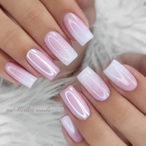 Pink Nails With Silver Design, Pink Ombre Chrome Nails, Ombre Chrome, Ombre Chrome Nails, Pink Wedding Nails, Pink Chrome Nails, Baby Pink Nails, Chrome Nails Designs, Light Pink Nails