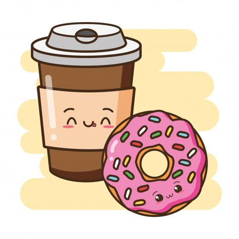 Kawaii comida rápida lindo donut y café ... | Free Vector #Freepik #freevector Donut And Coffee, Donut Drawing, Moon Sisters, Menu Coffee, Food Donut, Coffee Restaurant, Cute Donuts, Coffee Illustration, Coffee Poster