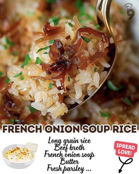 French Onion Soup Rice, Onion Soup Rice, Onion Rice Recipe, Onion Rice, Recipes French, Soup Rice, French Onion Soup Recipe, Man Cooking, Rice Side Dishes