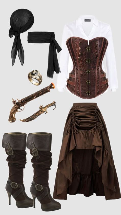 Pirate🏴‍☠️🪝 Pirate Outfit Women, Pirates Outfit, Cute Easy Halloween Costumes, Non Binary Outfits, Costume Party Decorations, Pirate Aesthetic, Carnaval Outfit, Pirate Dress, Pixie Outfit