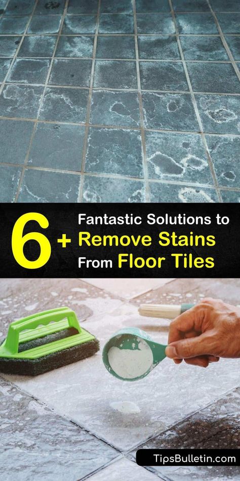 Explore hacks to make it simple to clean tile floors. Floor tile looks shabby when it’s dirty, whether kitchen or bathroom tiles. Remove a stain from your porcelain tile, or other bathroom tile and grout, with white vinegar, baking soda, bleach, and more. #remove #stains #floor #tiles Clean Tile Floors, Cleaning Porcelain Tile, Clean Bathroom Floor, Cleaning Bathroom Tiles, Cement Stain, Tile Floor Cleaner, Floor Tile Grout, Grout Stain, Cleaning Ceramic Tiles