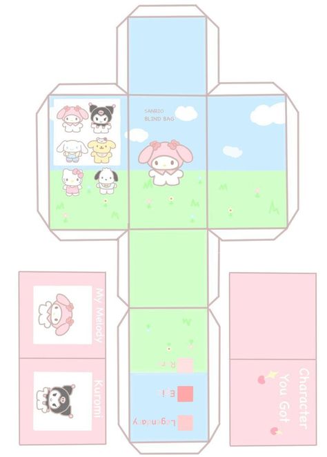 Sanrio Blind Box Template, Blind Bags Sanrio, Cute Blind Bags, Blind Box Template, Paper Crafts Sanrio, Blind Bag Template, Diy Blind Bags, Box Templates Printable Free, Printable Paper Toys Templates