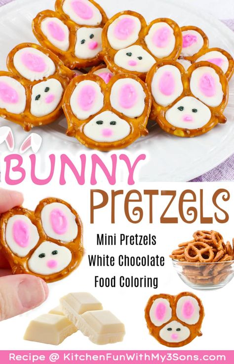 Bunny Pretzels, Easter Pretzel, Bunny Recipes, Easter Deserts, Easy Easter Treats, Easter Foods, Pretzel Treats, Easter Snacks