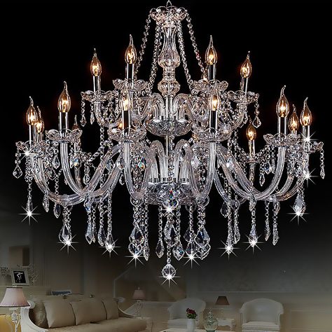 European Crystal Chandelier Transparent Pendant Light Bedroom Living Room Layered Chandelier, Dining Room Corner, Candlestick Chandelier, Rooms Hotel, Luxurious Dining Room, Tranquil Bedroom, Crystal Candlesticks, Professional Electrician, Master Bedrooms