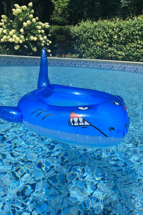 Shark Pool Party Ideas, Shark Float, Kids Pool Party Ideas, Pool Games For Kids, Shark Pool Party, Inflatable Shark, Shark Party Ideas, Kids Pool Party, Shark Pool