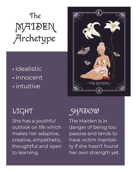 The Maiden Archetype - The Innocent's Secret Powers The 7 Feminine Archetypes, Lover Maiden Archetype, The Feminine Archetypes, Women Love Power Archetypes, Mother Archetype Aesthetic Fashion, Bohemian Feminine Archetype, The Maiden Archetype Fashion, Wonder Woman Archetype Style, Maiden Feminine Archetype Style