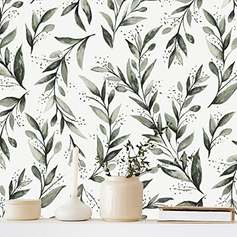 AmazonSmile: Erfoni Leaf Wallpaper Peel and Stick Floral Contact Paper Green/White Wallpaper Olive Leaf Contact Paper Vintage Floral Self Adhesive Wall Paper Watercolor Decorative Paper Vinyl 17.7inch x 118.1inch : Everything Else French Forest, Peel And Stick Wallpaper Floral, Paper Bathroom, Green Leaf Wallpaper, Bathroom Vinyl, Paper Leaves, Wallpaper Floral, Wood Wallpaper, Paper Floral