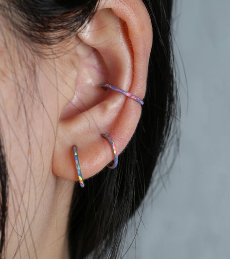 Earrings Ring Hoop Conch Ring Conch Earring Nose Ring Hoop Septum Ring Jewelry Piercing Daith Hoop Tragus Hinged Segment With Purple Opal - Etsy UK Conch Hoop Earring, Chunky Conch Hoop, Conch Earring Hoop, Conch Piercing Hoop Chunky, Opal Conch Piercing, Conch Ring, Hoop Septum, Daith Hoop, Piercing Daith