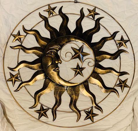 Moon And Sun Decor, Moon And Sun Art Aesthetic, The Sun Aesthetic, Sun Decorations, Sun And Moon Aesthetic, Ancient Sun Art, Gold Sun Wall Decor, Sun And Moon Sculpture, Moon Sun Star