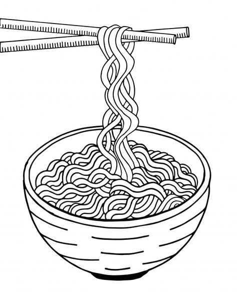 Doodle noodle at bowl and stick Premium ... | Premium Vector #Freepik #vector #background #food #menu #hand Noodle Doodle Drawing, Food Doodle Art Illustrations, Ramen Bowl Drawing, Noodles Drawing, Vector Food Illustration, Theme Drawing, Food Doodle, Noodle Doodle, Noodle Art