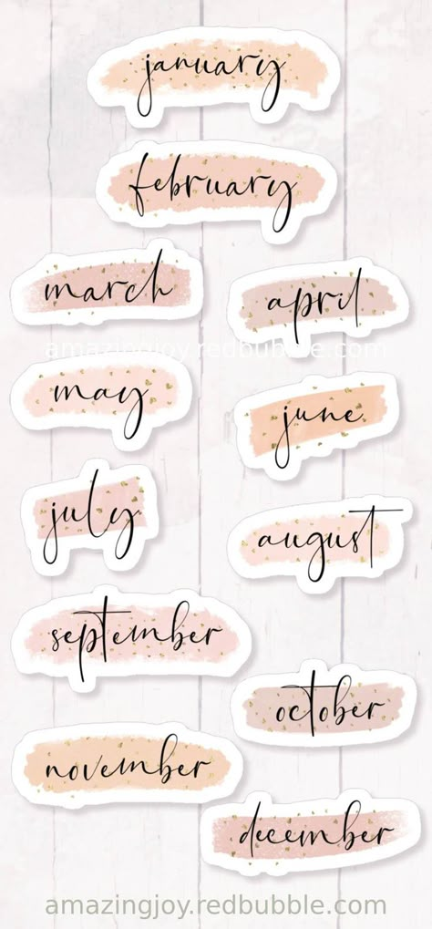 Months of the Year Headers - Blush Strokes - Stickers Journaling Headers, Calligraphy Journaling, Vintage Paper Printable, Aesthetic Writing, Watercolor Strokes, Journal Labels, Journal Collection, Monthly Planning, Month Stickers