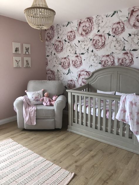 Pink And Grey Nursery Baby Girl, Baby Girl Nursery Grey Crib, Baby Girl Nursery Pink Gray White, Baby Girl Nursery Gray, Pink And Grey Princess Nursery, Grey Crib, Grey Nursery, Baby Room Inspiration, Nursery Inspo