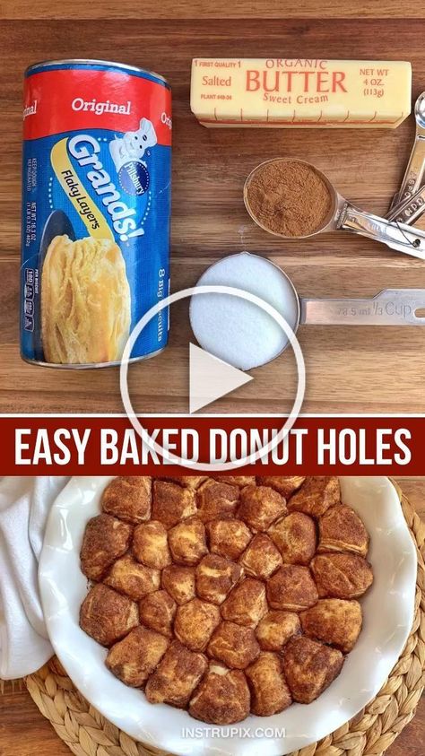 Homemade Donut Holes, Cinnamon Donut Holes, Pillsbury Biscuit Recipes, Baked Donut Holes, Cinnamon Sugar Donut Holes, Biscuits Butter, Easy Crochet Christmas, Donut Hole Recipe, Homemade Donut