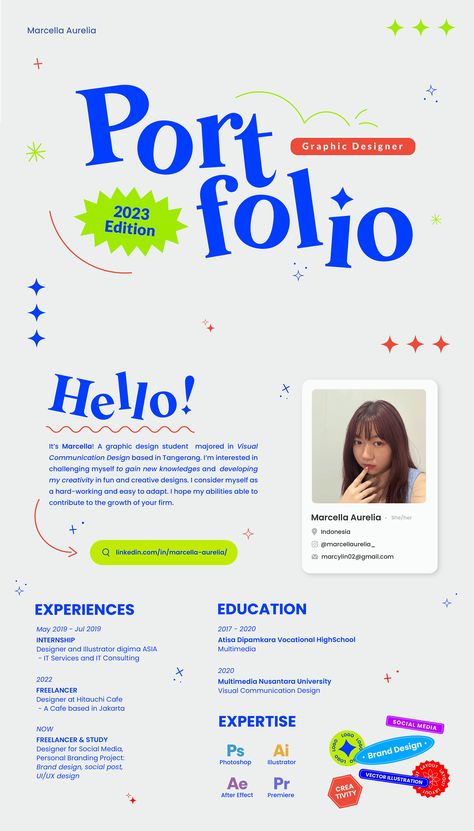 Portfolio 2023 • Marcella Aurelia :: Behance การออกแบบ Ui Ux, Cv Website, Cv Inspiration, Graphic Design Portfolio Layout, 포트폴리오 레이아웃, Desain Buklet, Visual Communication Design, Graphic Design Student, Portfolio Design Layout