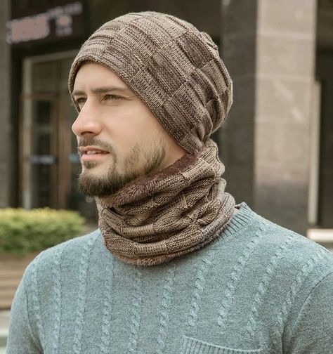 Mens Winter Beanie Hats Scarf Set Warm Knit Hats Skull Cap Neck Warmer with Thick Fleece Lined Winter Hat & Scarf for Unisex Gift Guys In Beanies, Thick Scarf, Winter Caps, Hats Beanie, Winter Hats For Men, Winter Knit Hats, Man Clothing, Caps For Men, Warm Winter Hats