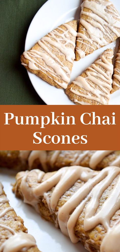 Chai Scones, Pumpkin Scones Recipe, Recipe For Fall, Chocolate Cream Cheese Frosting, Sweet Glaze, Easy Thanksgiving Recipes, Pumpkin Scones, Pumpkin Chai, Vanilla Glaze