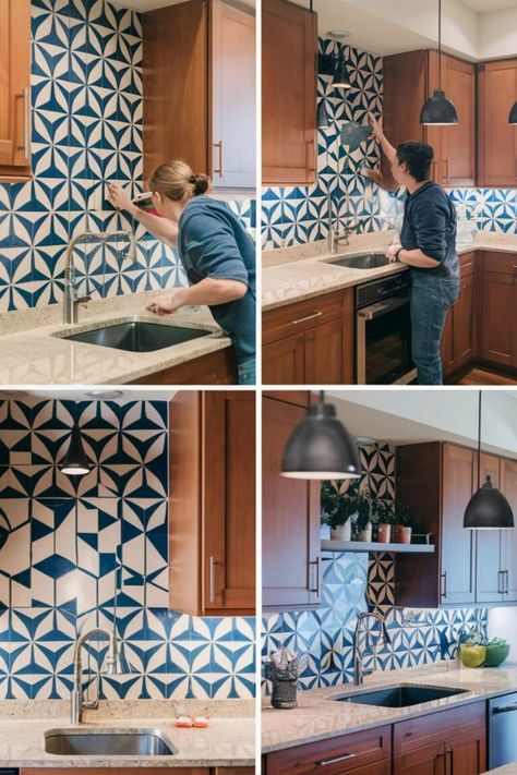 20 Cheap Backsplash Ideas DIY [Do Within Minutes] – craftydiyers.com Fully Tiled Kitchen Walls, Stenciled Kitchen Backsplash, Backsplash With No Upper Cabinets, Peal And Stick Bathroom Wall Tile, Kitchen Stencil Ideas, No Backsplash Kitchen, Cheap Backsplash Ideas Diy, Back Splashes Ideas For Kitchen Diy, How To Tile Backsplash