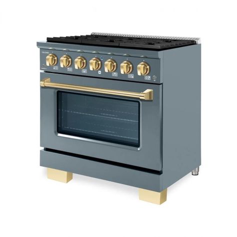 5 Affordable Ranges That Look Like the Fancy La Cornue and Lacanche Ones Hallman Range, Lacanche Range, Freestanding Range, Convection Range, Gas Ranges, Living Room And Kitchen Design, Convection Cooking, Affordable Kitchen, Brass Trim