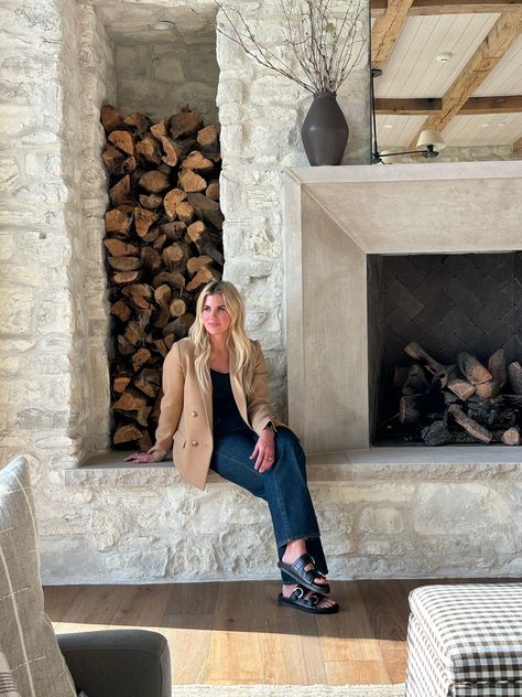 Mcgee Fireplace, Studio Mcgee Fireplace, White Stone Fireplaces, Shea Mcgee, Cabin Retreat, Fireplace Designs, Farmhouse Fireplace, Hearth Room, Bedroom Fireplace