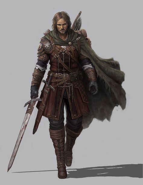 Dungeons And Dragons Fighter, Knight Fantasy Art Male, Male Fighter Dnd, Dnd Knight Art, Dnd Fighter Art, Human Fighter Dnd Male, Fantasy Assassin Art, Dnd Ranger Character Design, Medieval Character Art