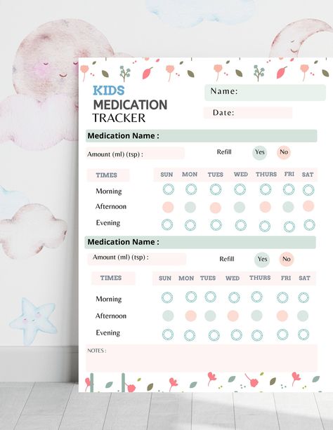 Kids Medicine Tracker Printable Medicine Tracker, Medication Tracker, Tracker Printable, Habit Tracker, Stay Safe, Kid Names, High Res, How Many, Digital Files