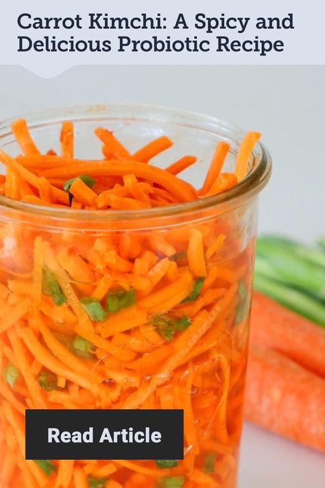 Need more fermented foods in your life? This recipe puts a unique spin on classic kimchi with shredded carrots as the star ingredient. Enjoy it as a side dish, add to a wrap or rice bowl, or use as a topping for tacos. Spicy Carrots, Kimchi Recipe, Shredded Carrots, Fermented Vegetables, Probiotic Foods, Carrot Salad, Shredded Carrot, Rice Bowl, Fermented Foods