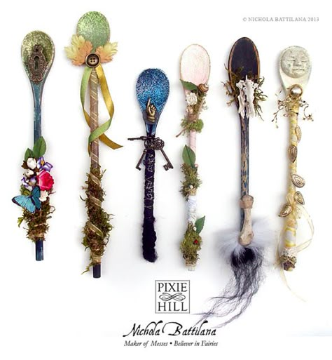 Pixie Hill: Spoon Wands to stir in the magic... Clockwise: to bring good tidings.. Counter: to remove the unwanted Wiccan Crafts, Witch Crafts, Pagan Crafts, Witch Diy, Kitchen Witchery, Fairy Wands, Witchy Crafts, Art And Craft Videos, Witch Craft