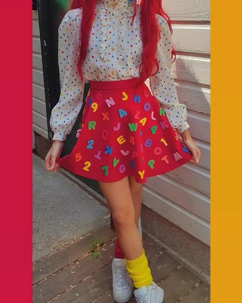 Ig: anihcul #clowncore #clownpunk #kidcore Primary Outfits, Kidcore Clown, Candy Core Outfits, Vintage Kidcore, Kidcore Dress, Clowncore Clothes, Clowncore Aesthetic Outfits, Neon Kidcore Outfit, Weird Core Outfits