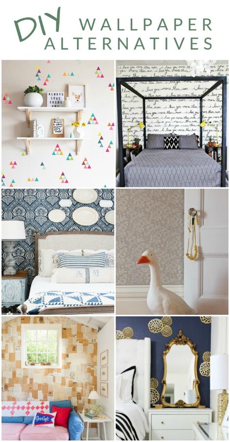 How to cover your walls in pattern and style, without the mess, hassle, or expense of wallpaper.  I’ve gathered 8 different wallpaper alternatives for you. Some are DIY techniques and others are products that you can buy. Now, go add a little bit of pattern and style to your walls. Wallpaper Alternatives, Cheap Wall Covering, Removable Wallpaper For Renters, Temporary Wall Covering, Fake Wallpaper, Different Wallpaper, Bathroom Wall Coverings, Unusual Wallpaper, Fabric Covered Walls