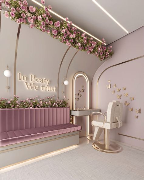 Parlour Interior Design Beauty, Facial Room Design, Rose Gold Beauty Salon, Parlour Interior Design, Beauty Shop Decor, Makeup Studio Decor, Salon Interior Design Ideas, Hair Salon Interior, Salon Suites Decor