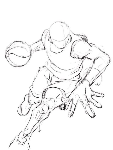 Sport Drawing Reference, Basketball Art Reference, Kicking Ball Pose Reference, Running From Behind Reference, Basketball Reference Pose, Basketball Poses Drawing, Foreshortening Poses Drawing, Running Poses Drawing, Basketball Drawings Sketches