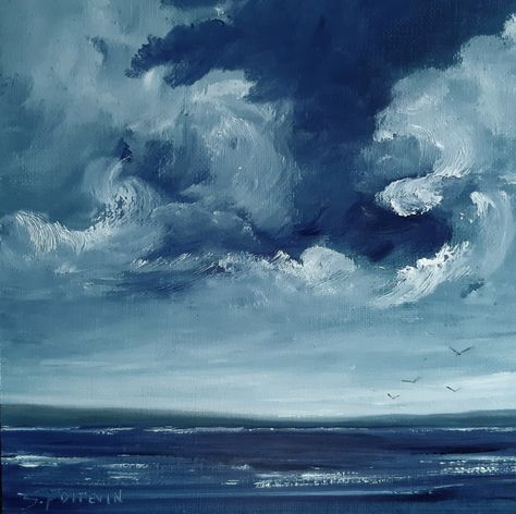 Blue And White Aesthetic Painting, Ocean Paintings Aesthetic, Blue Background Ocean, Painting Ideas Blue Aesthetic, Oil Painting Widget, Stormy Ocean Watercolor, Blue Widgets Ocean, Widgets Painting, Blue Large Widget