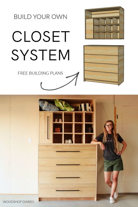 DIY Closet System--{Built In OR Stand Alone} FREE BUILDING PLANS! Built In Diy, Diy Dresser Plans, Woodshop Diaries, Diy Closet System, Dresser Plans, Free Building Plans, Plywood Projects, Woodworking Furniture Plans, Diy Furniture Bedroom