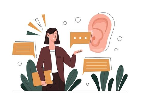 Active Listening Illustration, Communication Skills Aesthetic, Listening Pictures, Listening Aesthetic, Listening Illustration, Talk Illustration, Person Talking, Listening To People, English Assignment