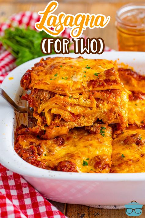 A baking dish with Lasagna for Two. Lasagna Recipe For 2, Small Lasagna Recipe, Small Lasagna, Lasagna For Two, Italian Sausage Marinara, Meals With Recipes, Recipes With Noodles, The Country Cook Recipes, Cooking For Two Recipes